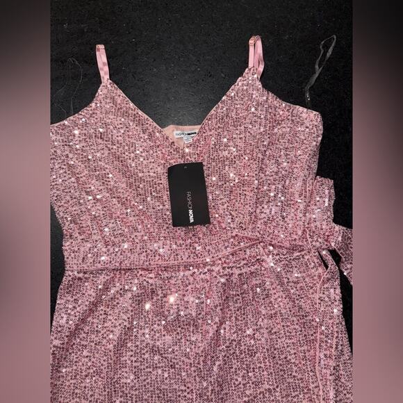 NEW FASHION NOVA Can't Hide The Shine Sequin PINK Jumpsuit SZ L - Picture 6 of 13
